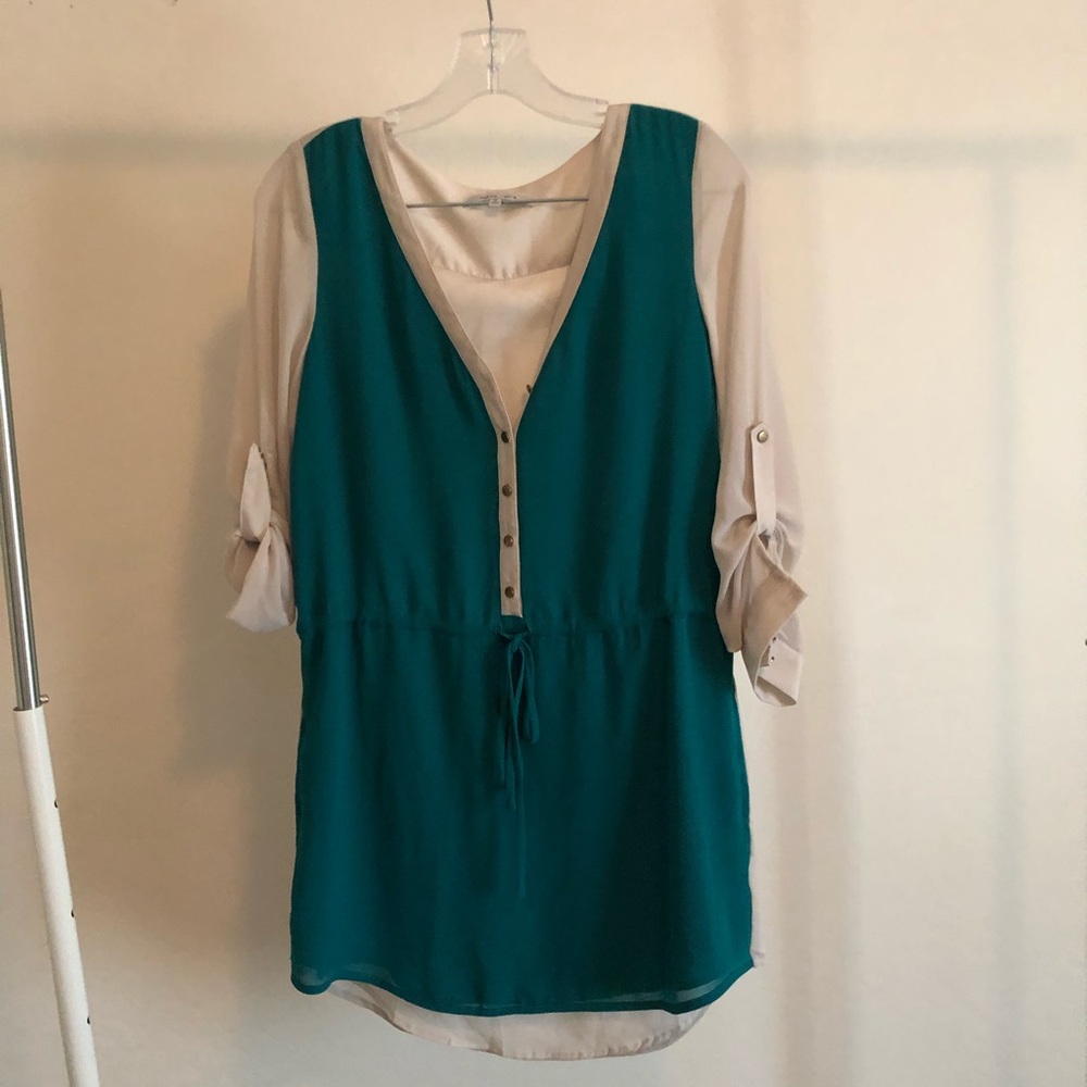 Cream and Emerald Green Dress